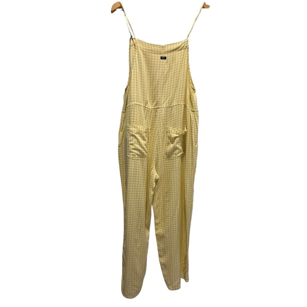 RVCA Women’s Yellow Gingham WideLeg Overalls Size M Cottagecore Picnic Coastal - Picture 3 of 13